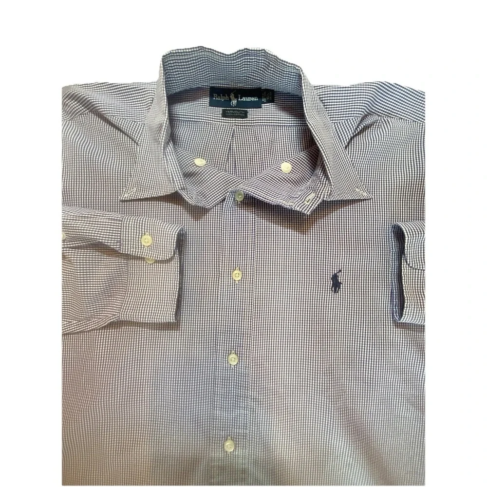Polo Ralph Lauren Shirt Mens 16.5 Long Sleeve Button Down Blue Plaid Lightweight
